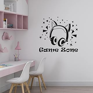 A Top Design Gamer Girl Room Decor - Game Zone Teenager Wall Vinyl Decals - Vinyl Wall Stickers Game Headphones - Wall Sticker for Kids Room 15x16