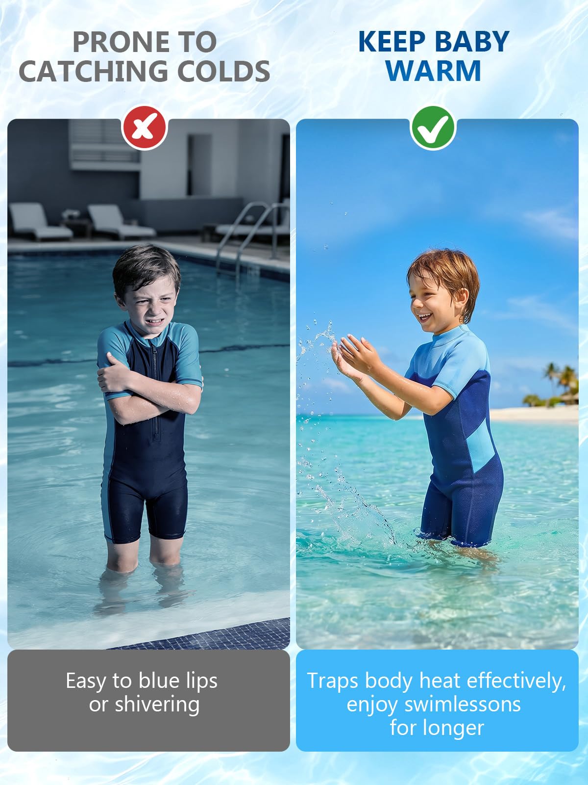 Combinaison en néoprène 2,5 mm pour enfant | Maillot de bain thermique anti-UV pour natation, plongée, surf, shorty en néoprène chaud pour filles et garçons de 2 à 12 ans