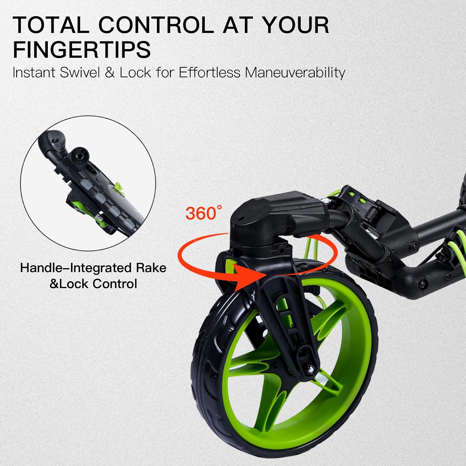 XDriveMax GC03 360 Rotating 3 Wheel Foldable Golf Pull Cart for Golf Clubs,Carries Umbrella Stand and Premium Storage - Green Pack