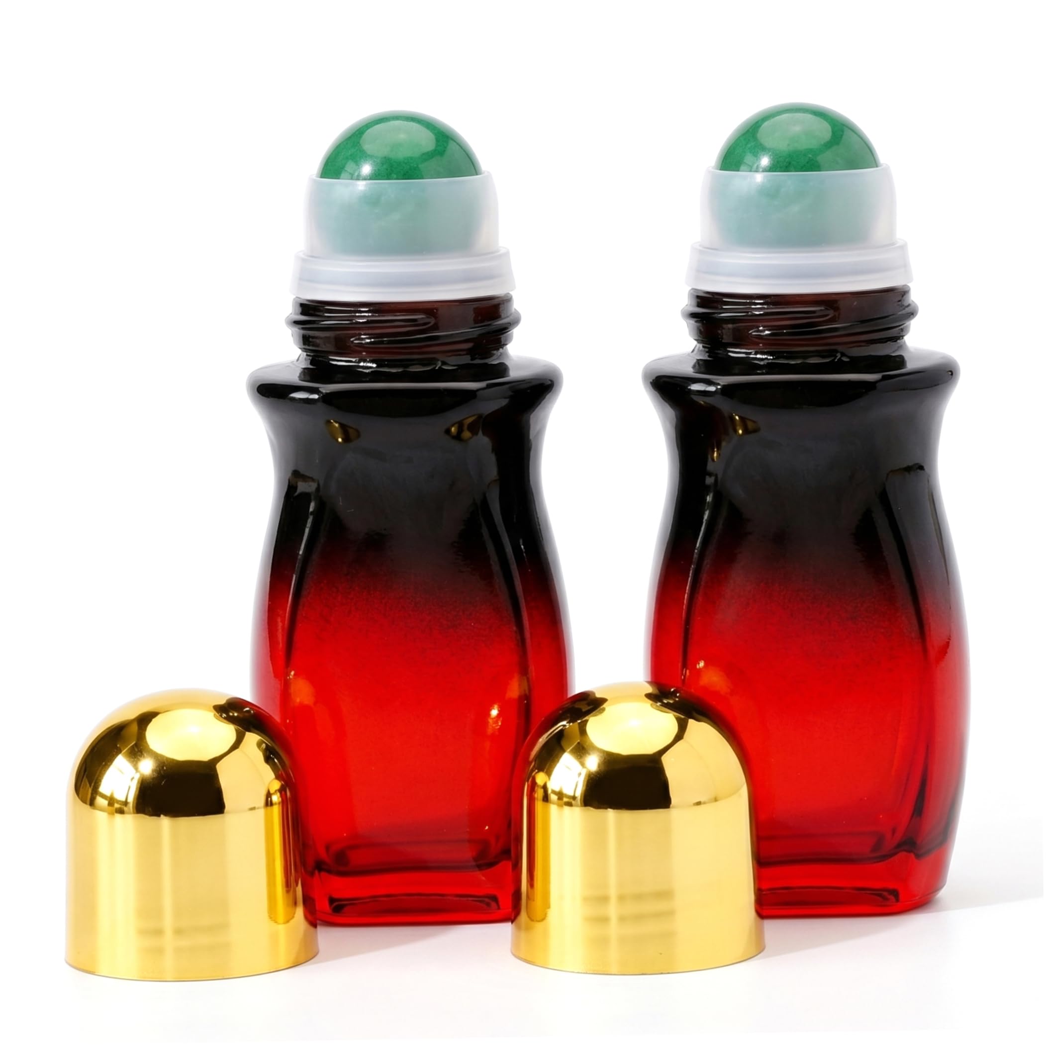 Bemonew Glass Roller Bottles, 2 Pack Refillable Roller Ball Applicators Natural Crystal Rollers Amber Glass Empty Bottles for Oils - Green