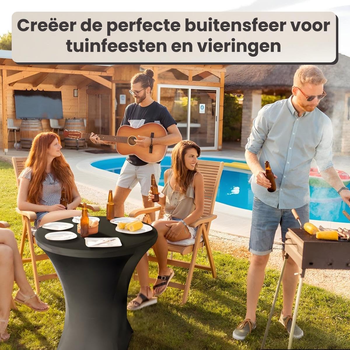 Lot de 2 Tables Debout Pliables Ø80x110 cm avec Housses Noires - Cadre Acier Revêtement Poudre
