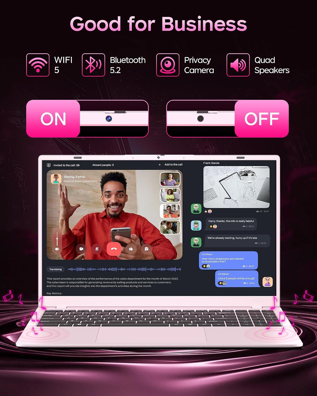 Pink Laptop 12GB RAM, 15.6 Inch FHD Laptops with Pentium Gold (Beats Pentium, Celeron), 128GB SSD, USB C, USB 3.0, HDMI, Lightweight Laptop for Student & Everyday Use