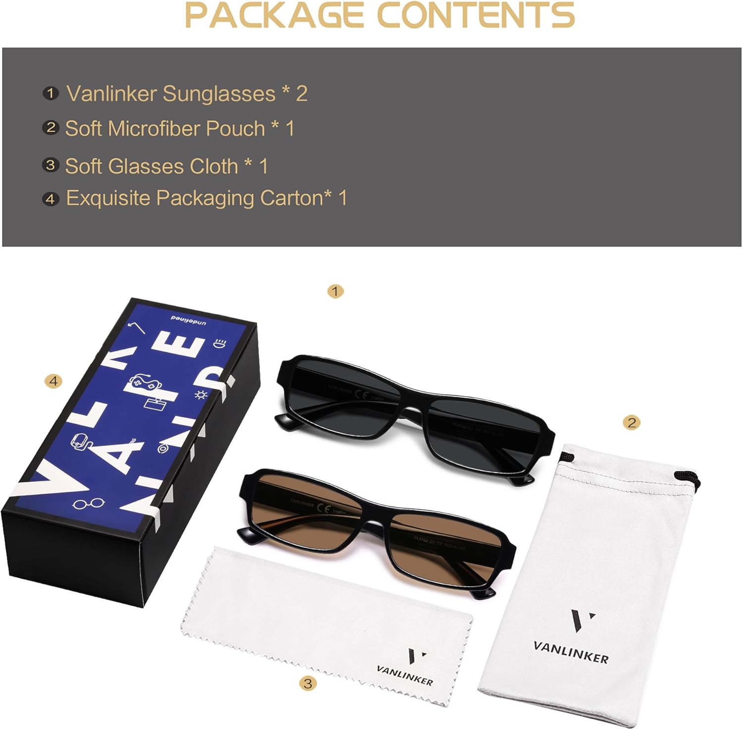 VANLINKER Retro Rectangle Polarized Sunglasses for Women Men Vintage 90s Small Trendy 2025 Sunnies VL9852
