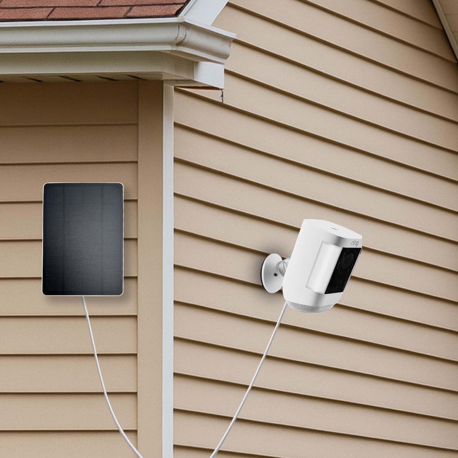 Solar Panel for Ring Camera, 3W Solar Charger Compatible with Ring Spotlight Cam & Stick Up Cam, Outdoor Camera Power Supply with 10FT DC Barrel Plug and USB-C Adapter, White, 2 Pack