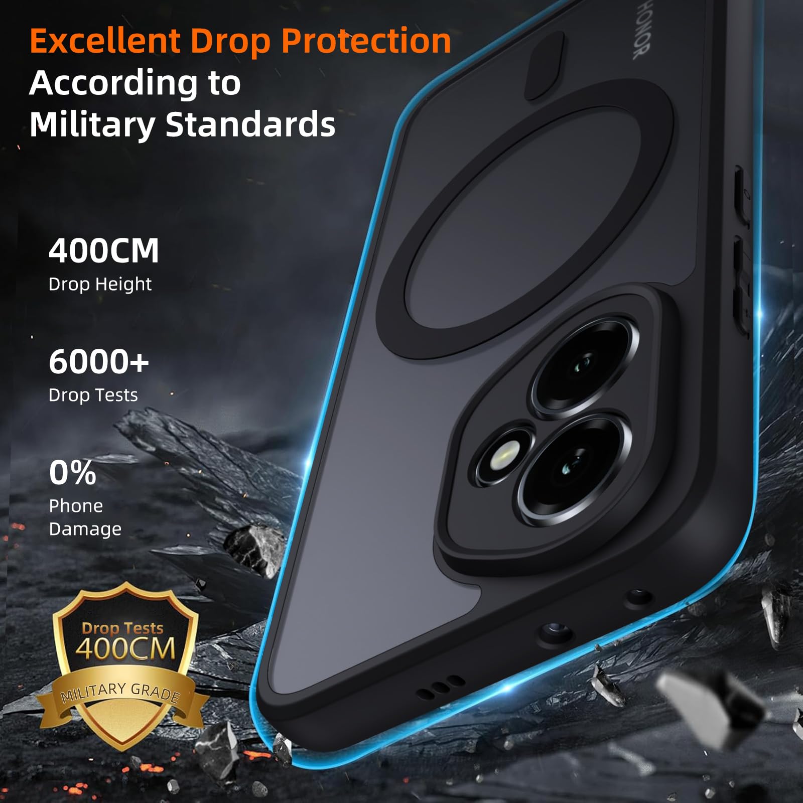 Custodia Honor 400 Magnetica: Protezione Antiurto Con Retro Opaco E 2 Pellicole In Vetro Temperato 9H - Nero
