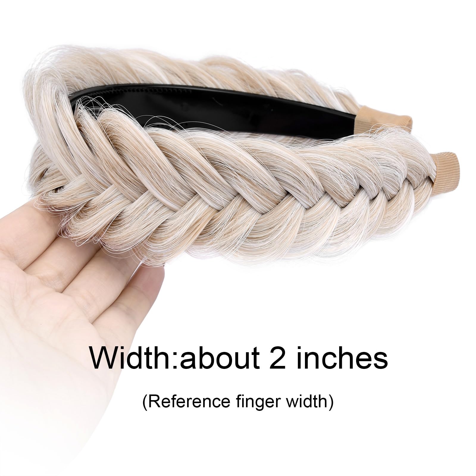 GLEDOLA Wide Messy Braided Headband with Teeth Synthetic Hair Plaited Headband High Elasticity Braids Chunky Fishtail Braided Hair Band Hairpiece for Girls Women (White Blonde) - Image 2