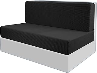 Tlswshsy RV Dinette Cushion Covers-Elastic Camper Cushion Slipcover-Stretchable Loveseat Sofa Furniture Protector for RV Camper Car Bench (1 Backrest Cover & 1 Bench Cover) (Black)