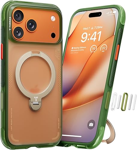 TORRAS Ostand Q3 Air for iPhone 17 Pro Max Case with 360 Magnetic Stand, Fit for MagSafe, Mil-Grade Drop, Camera Control Button, Shockproof Phone Case for iPhone 17 Pro Max 6.9", Evergreen