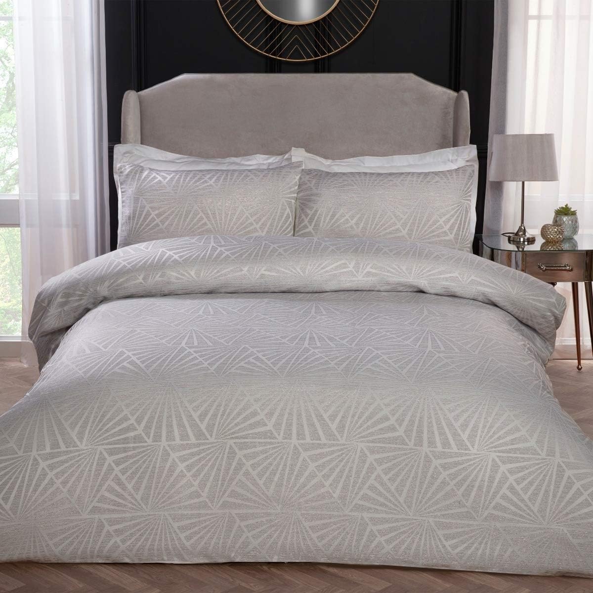 Sleepdown Ivory Super Soft Geometric Luxury Lurex Jacquard Deco Easy Care Cosy Duvet Cover Quilt Bedding Set With Pillowcases - Super King (220Cm X 260Cm) Super King 5056242801375