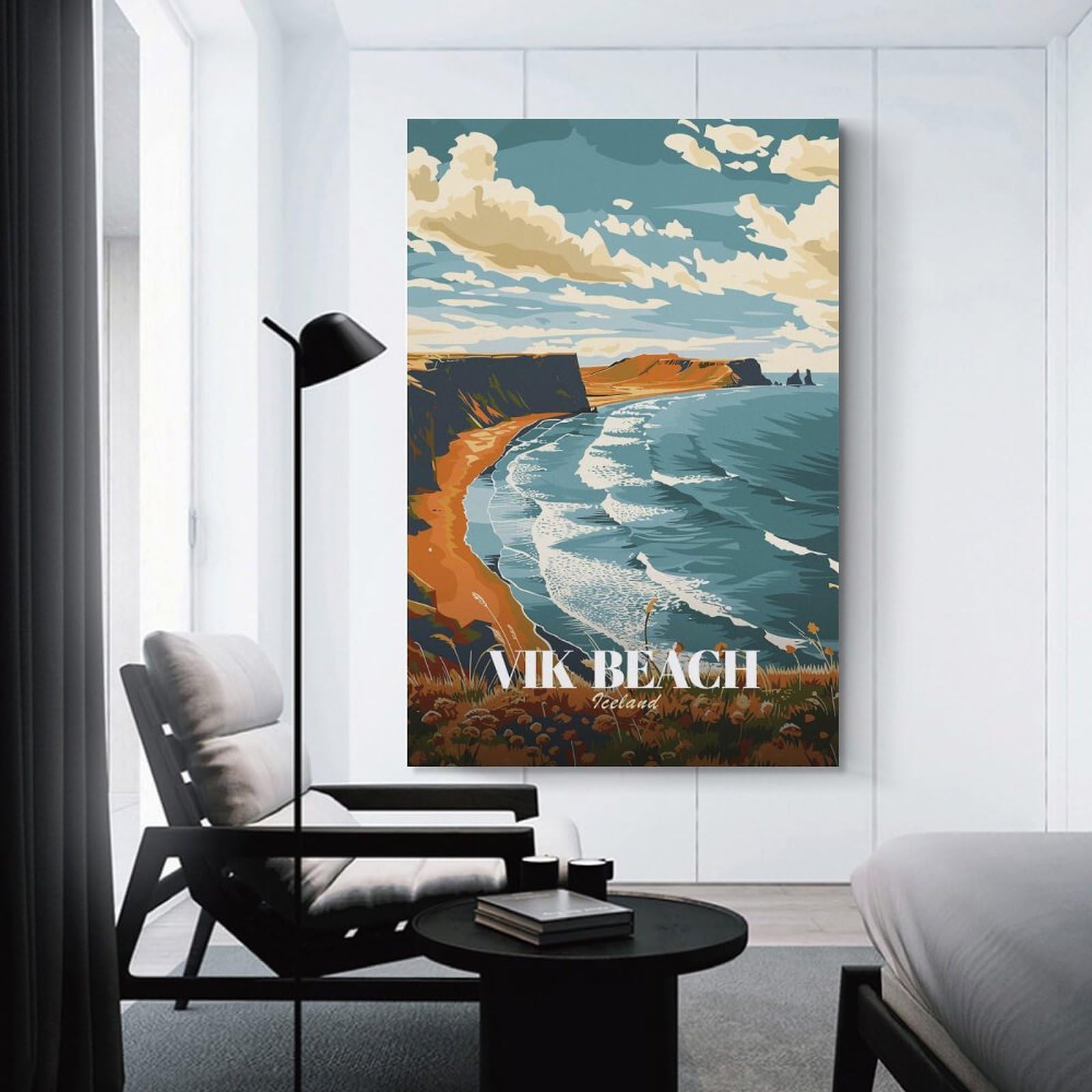 Junmoney Vik Beach Iceland Travel Canvas Art Print, 24x36inch(60x90cm), for Office Decor, Home Working Or Creative Rooms, Wall Art That Adds Style to Work Areas