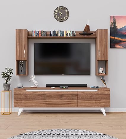 SPYDER CRAFT Matte Finish M5 Tv Unit with Wall Shelf Tv Stand with Bookshelf Wall Mounted with Shelf Modern Leg 180 Cm Basket Walnut Color: Brown || Assembly -DIY (Do-It-Yourself)