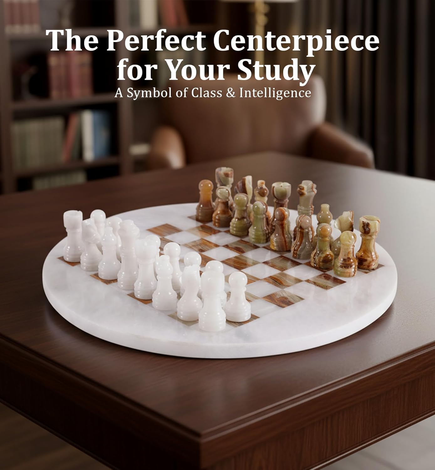 Marble Chess Set for Adults with Complementary Storage Box, 12" White & Green Handmade Chess Board Game, Elegant Board Games for Adults, Luxury Chess Set