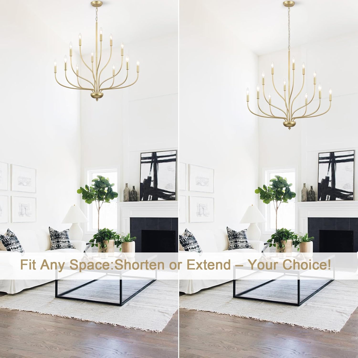 Modern Gold Chandelier for Dining Room,12-Light Gold Chandeliers,34 Inch Large Industrial Hanging Light Fixture for High Ceilings for Living Room, Kitchen, Entryway,Foyer