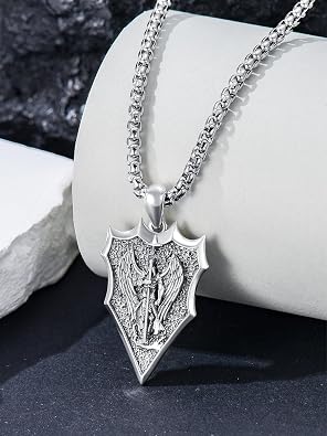 925 Sterling Silver St Michael/Virgin Mary Pendant Necklace, Religious Amulet Jewelry Gift for Men Women
