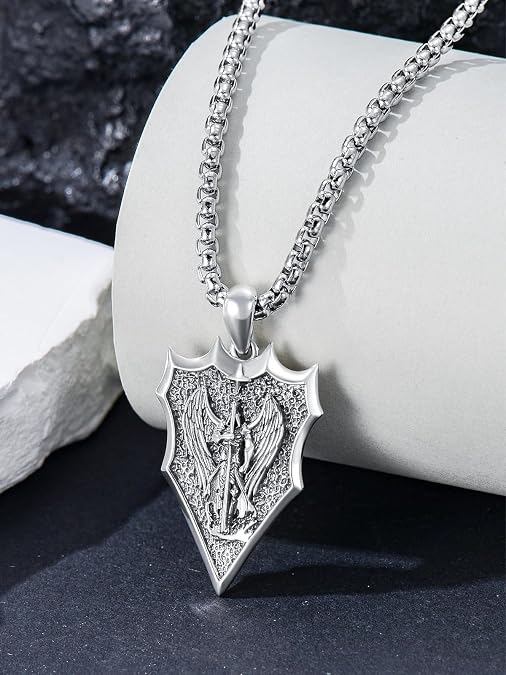 925 Sterling Silver St Michael/Virgin Mary Pendant Necklace, Religious Amulet Jewelry Gift for Men Women