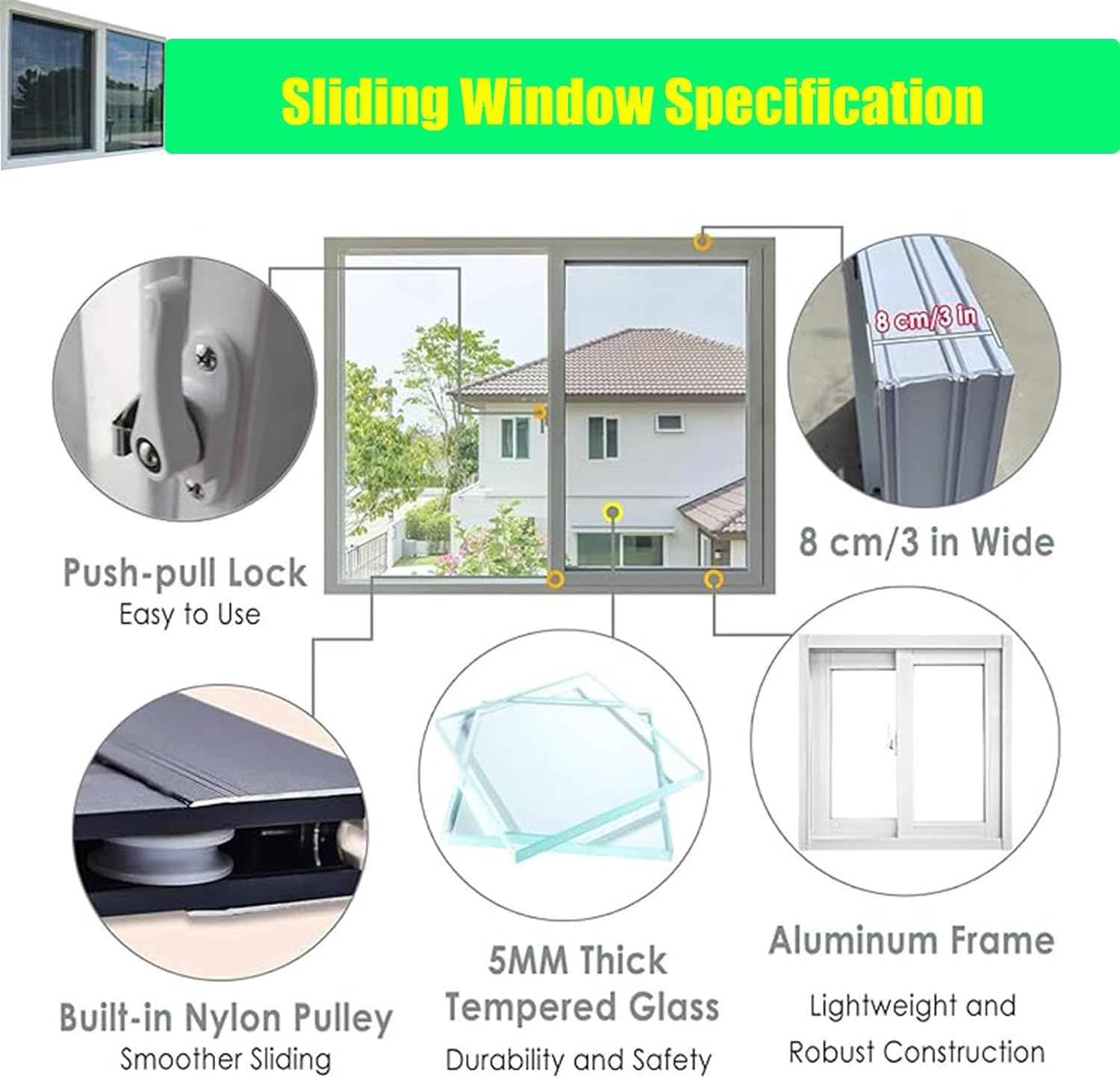 Basement Window with Double Glazing, Double Slide Design for Bathrooms and Garages, Available in Various Heights from 12 to 50 Inches, Ideal for Ventilation and Natural Light