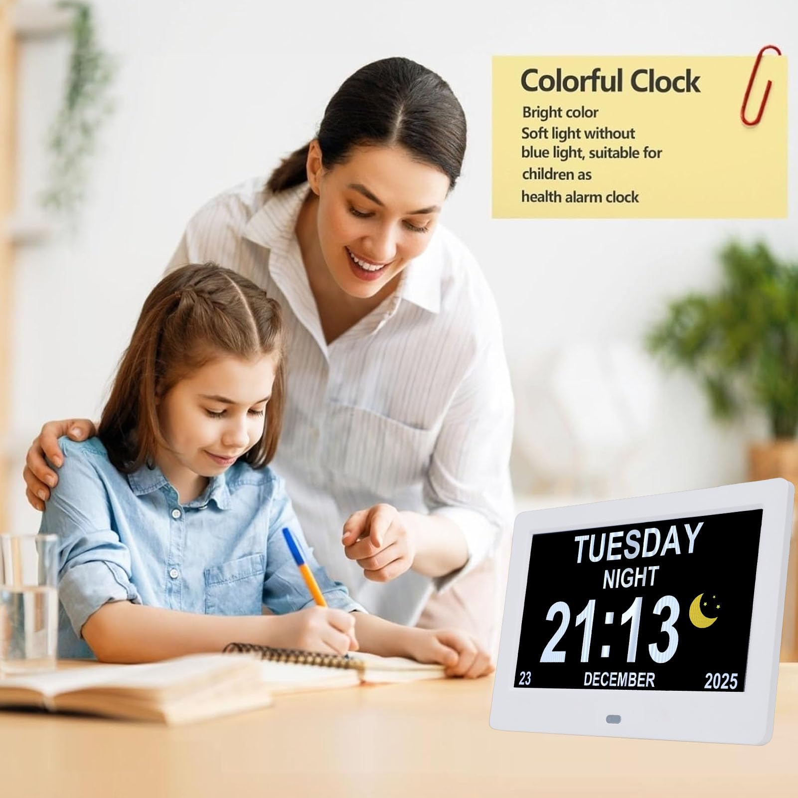 Fockety Calendario Digitale, Orologio Digitale con Ampio Display da 7 Pollici con Giorno e Data per Anziani, Oscuramento Automatico e Promemoria, Sveglia per Demenza per Anziani