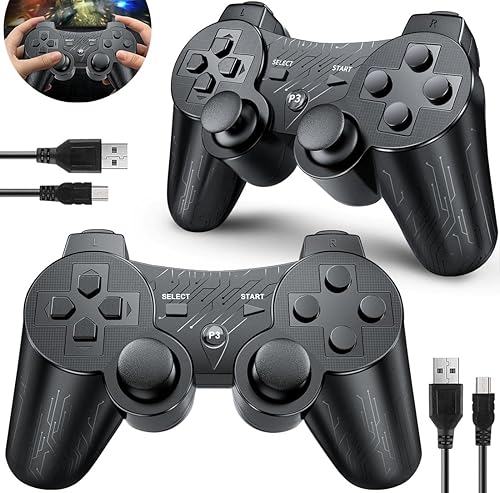 OKHAHA Controlador inalámbrico para PS3 controlador inalámbrico para Playstation 3 controlador inalámbrico para PS3 remoto doble amortiguador negro