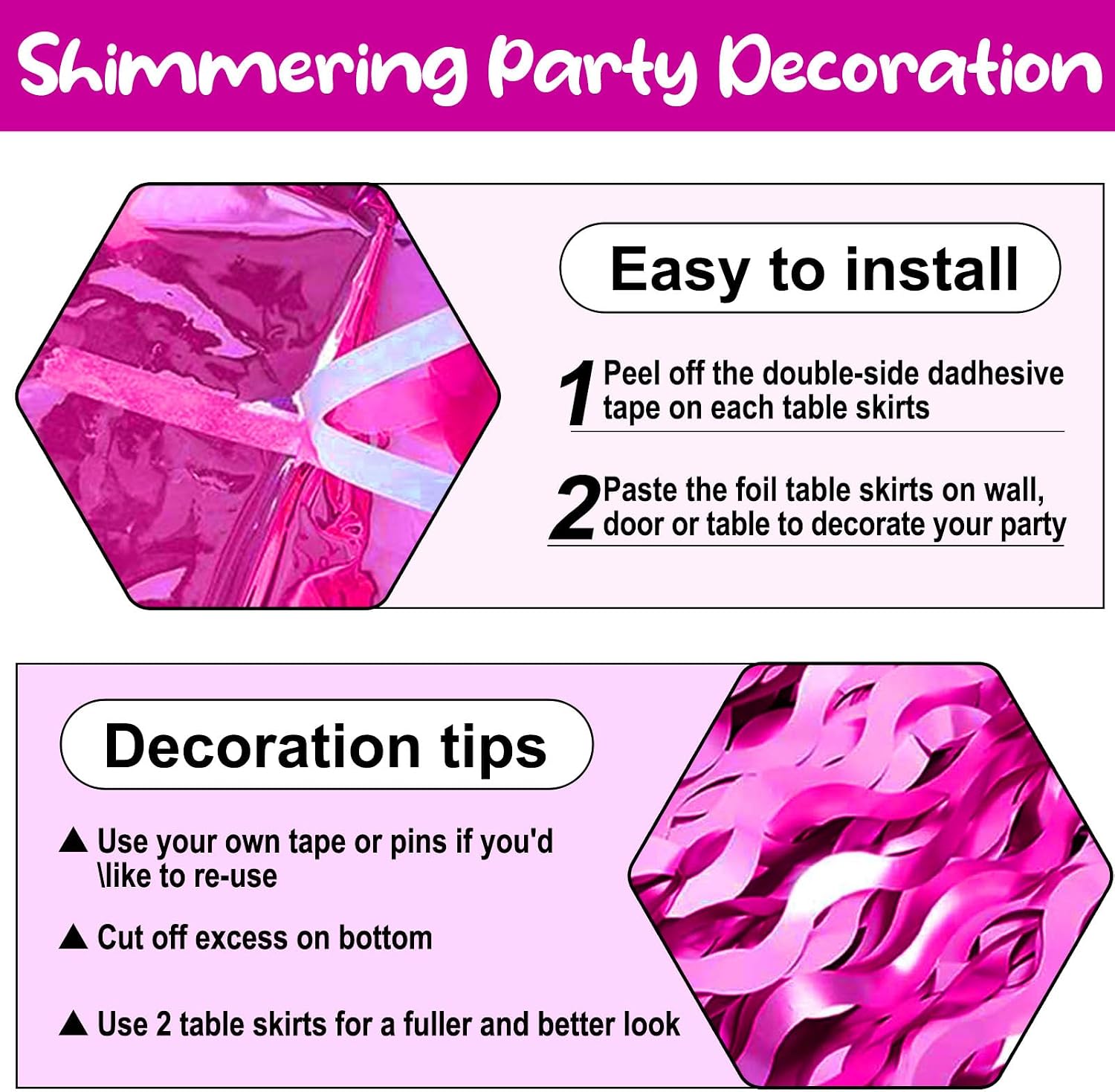 6 Pack 29 x108 Inch Rose Red Wave Foil Fringe Table Skirts Metallic Banner for Tinsel Streamer Garland Backdrop for Parade Floats, Mother's Day, Easter, Wedding, Birthday Party Decoration