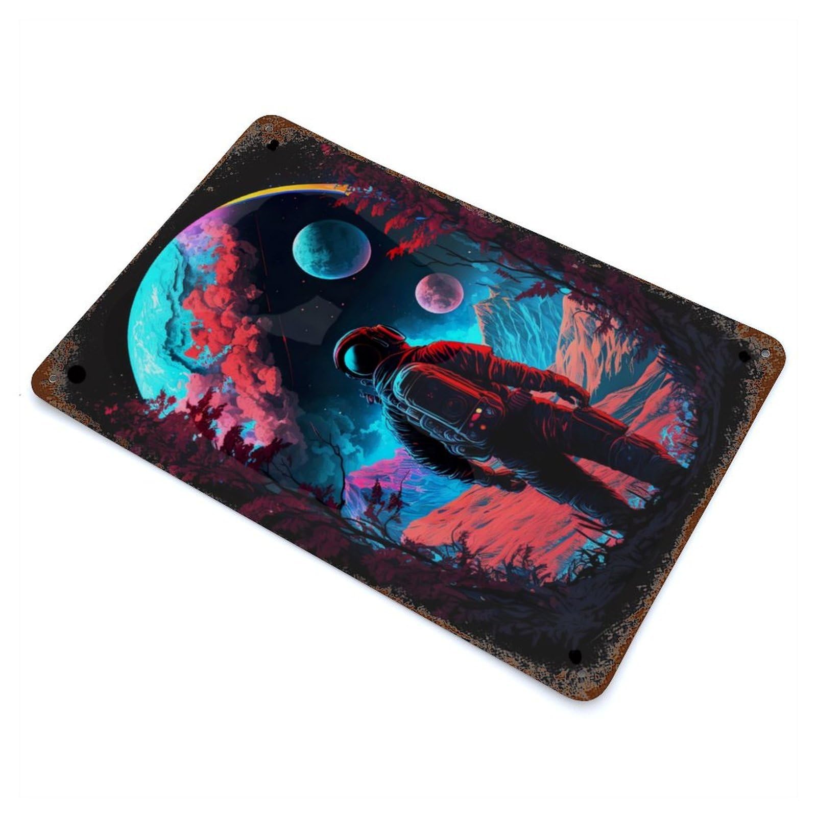 Astronaut in Outer Space Retro Metal Sign 11.8"x7.9", Classic Wall Plaque for Garage, Pub Or Kitchen