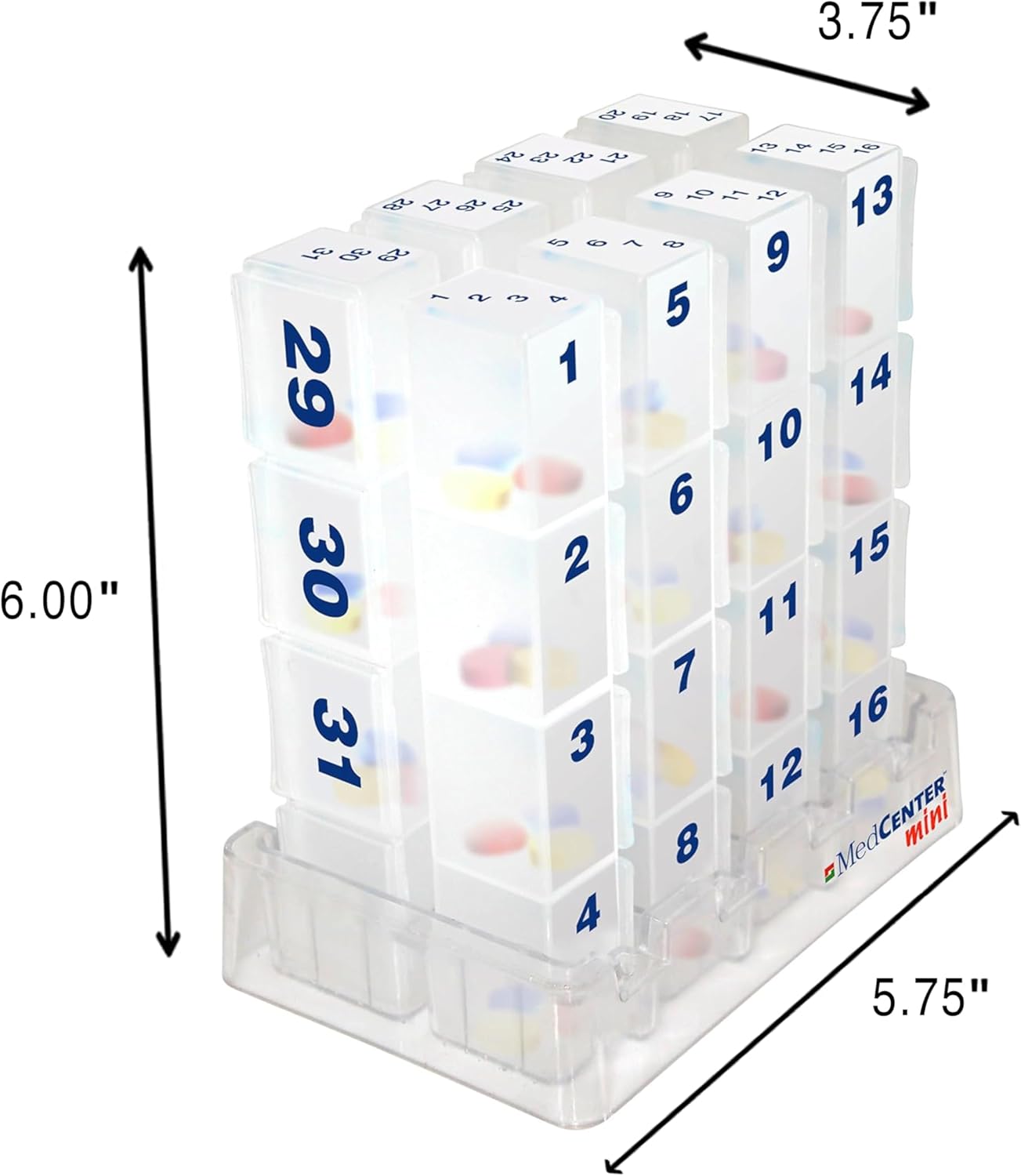 MedCenter Monthly Pill Organizer HSA/FSA – 31-Day Pill System with Daily Numbered Boxes, Travel Canvas Pouch & Bonus Tweezers – Easy, Organized, and Simple Medication Management