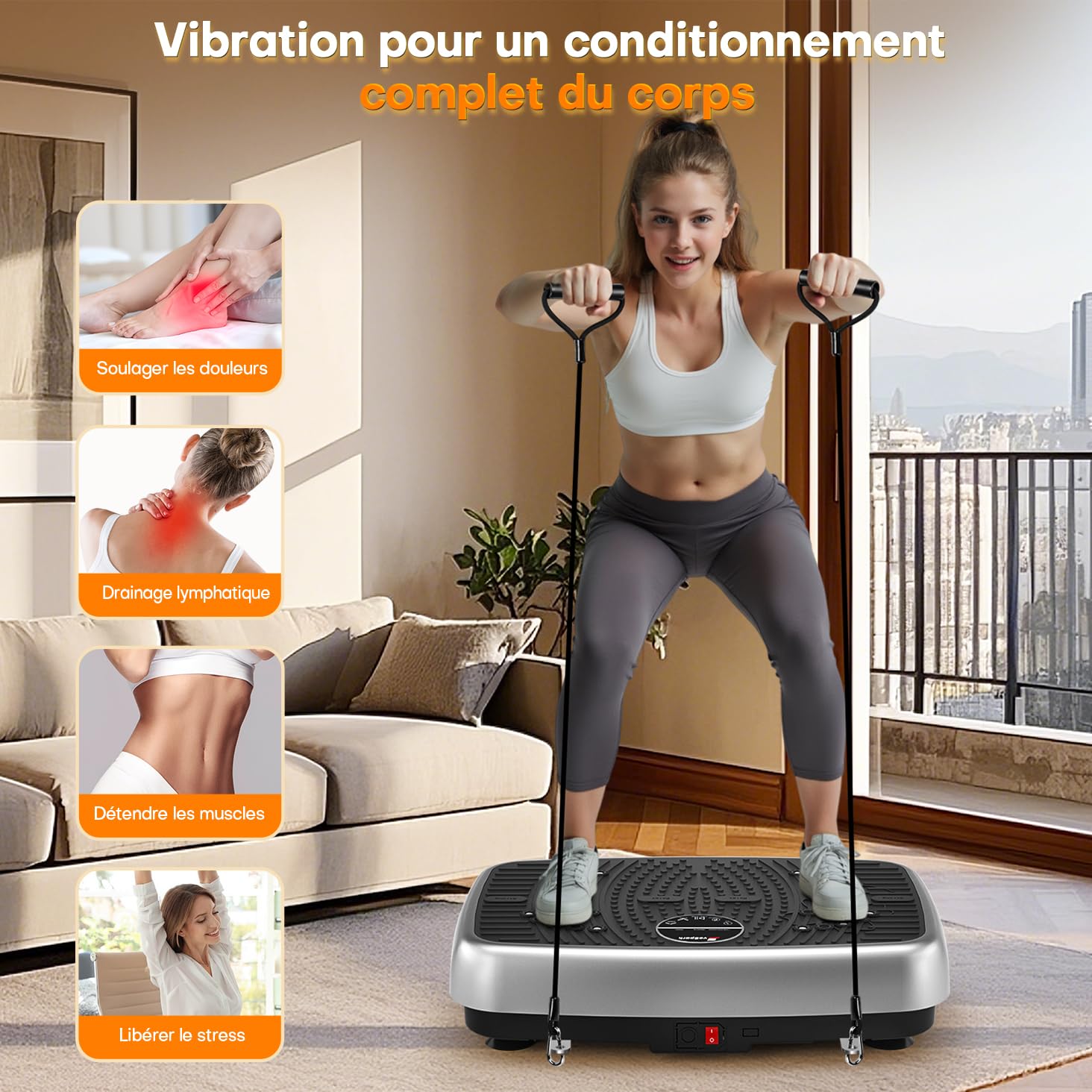 MOSUNY Plateforme Vibrante Perte de Poids, Double Moteur, Capacité 204 kg, 1-120 Niveaux