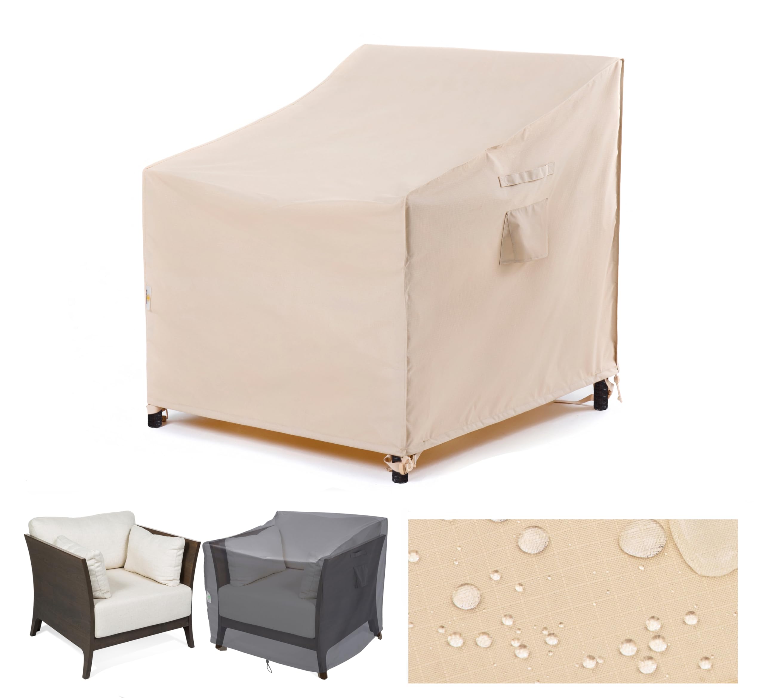 F&J Outdoors Garden Chair Covers Patio Waterproof Lounge Chair Rocking Adirondack Chair Cover Outdoor Furniture Covers Rattan Sofa Covers Beige 89x99x66/91cm
