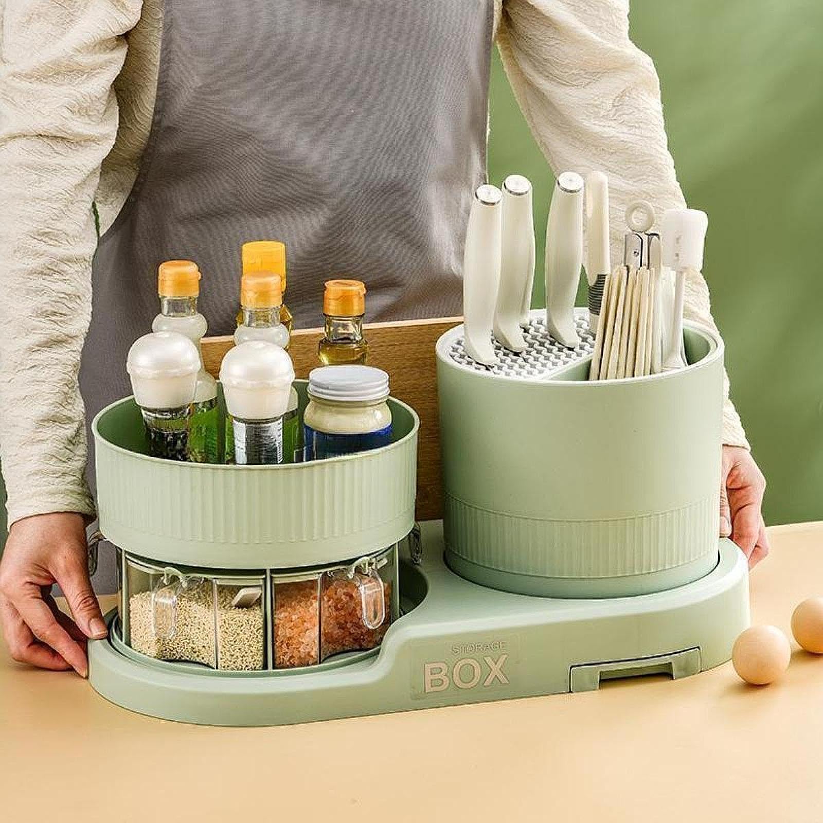 Étagère à épices avec Rangement pour ustensiles de Cuisine, Vert