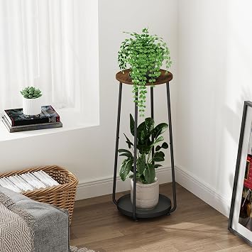 YINMIT Wood Plant Stands Indoor, 2 Tier Round Tall Plant Stand, Plant Shelf, Corner Plant Stands for Indoor Plants, Flower Pot Stand, Planter Pot Holder for Balcony Garden Patio Living Room
