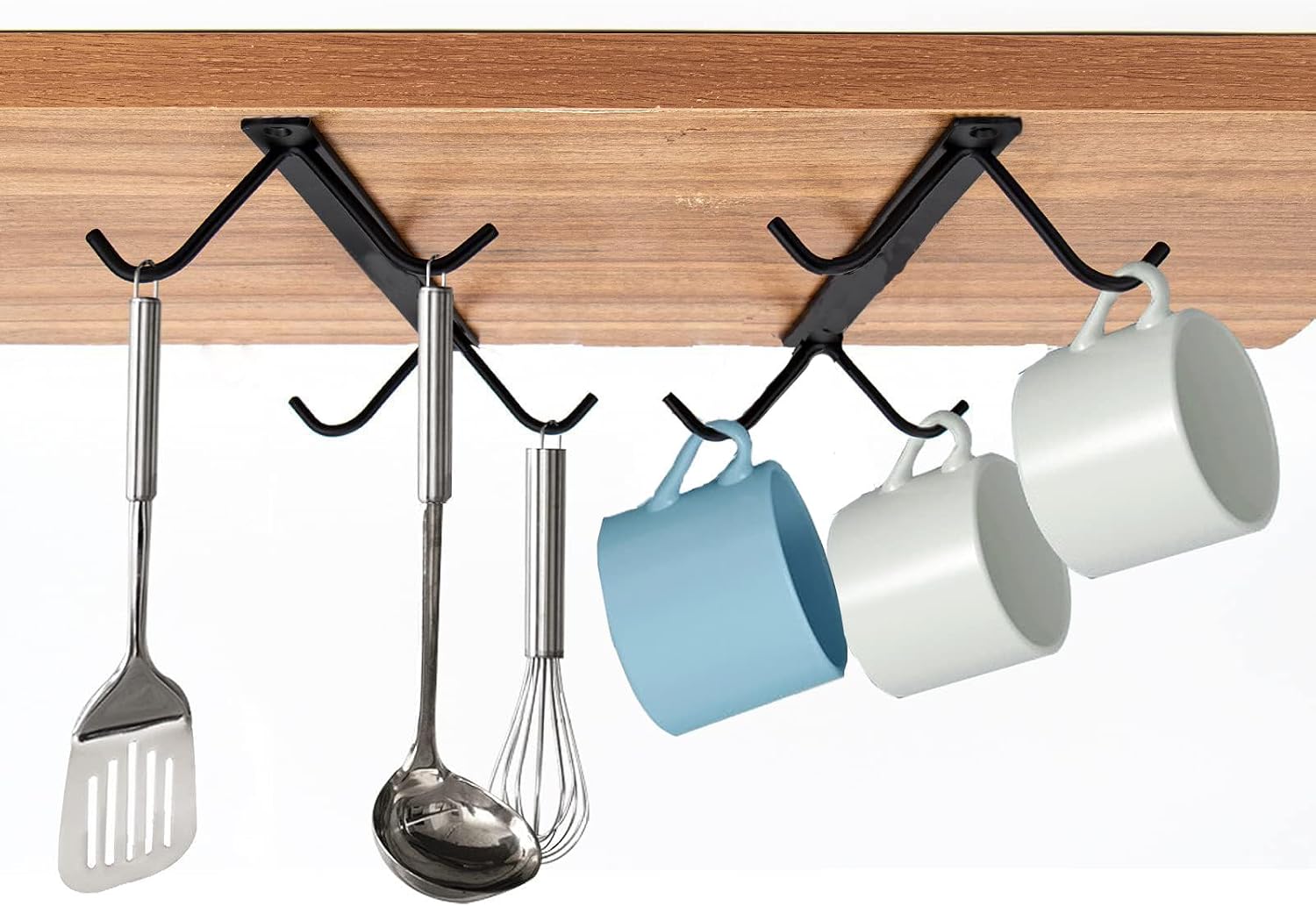 4 Packs Mug Hooks Under Cabinet, Coffee Cup Hooks for Hanging Under Shelf, Mugs Organizer Rack with 16 Hooks for Displaying Mugs, Coffee Cups and Kitchen Utensils, Bar Accessories
