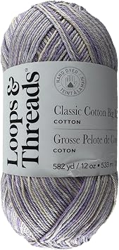 Loops & Threads Classic Cotton Big Ball Ombre Yarn Medium 100% Cotton, Large 12 oz Skein for Knitting, Crochet & Crafts, Lilac Ombre