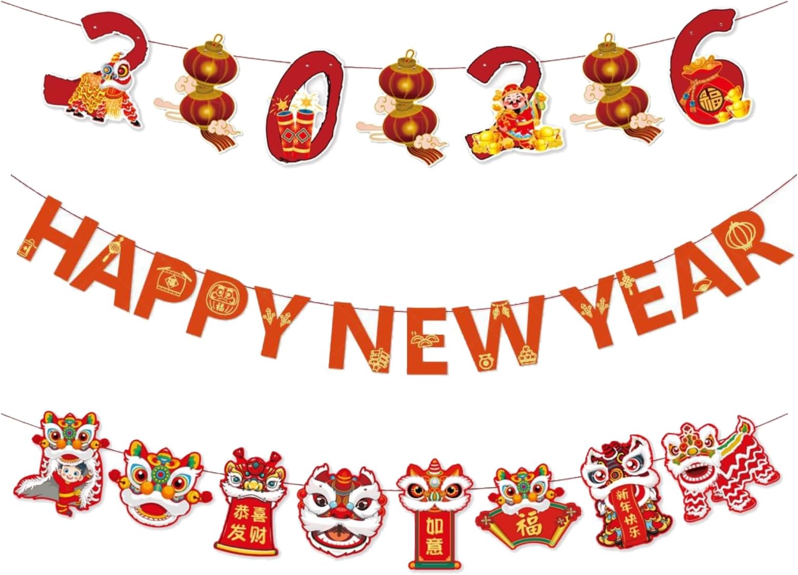 2026 Chinese New Year Decorations, Year of the Horse Festive Happy Lunar New Year Banner, Spring Festival Home Party Decor, Red Gold Backdrop for Indoor Outdoor Wall