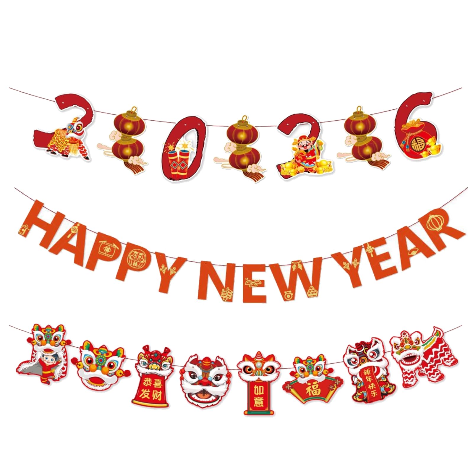 2026 Chinese New Year Decorations, Year of the Horse Festive Happy Lunar New Year Banner, Spring Festival Home Party Decor, Red Gold Backdrop for Indoor Outdoor Wall
