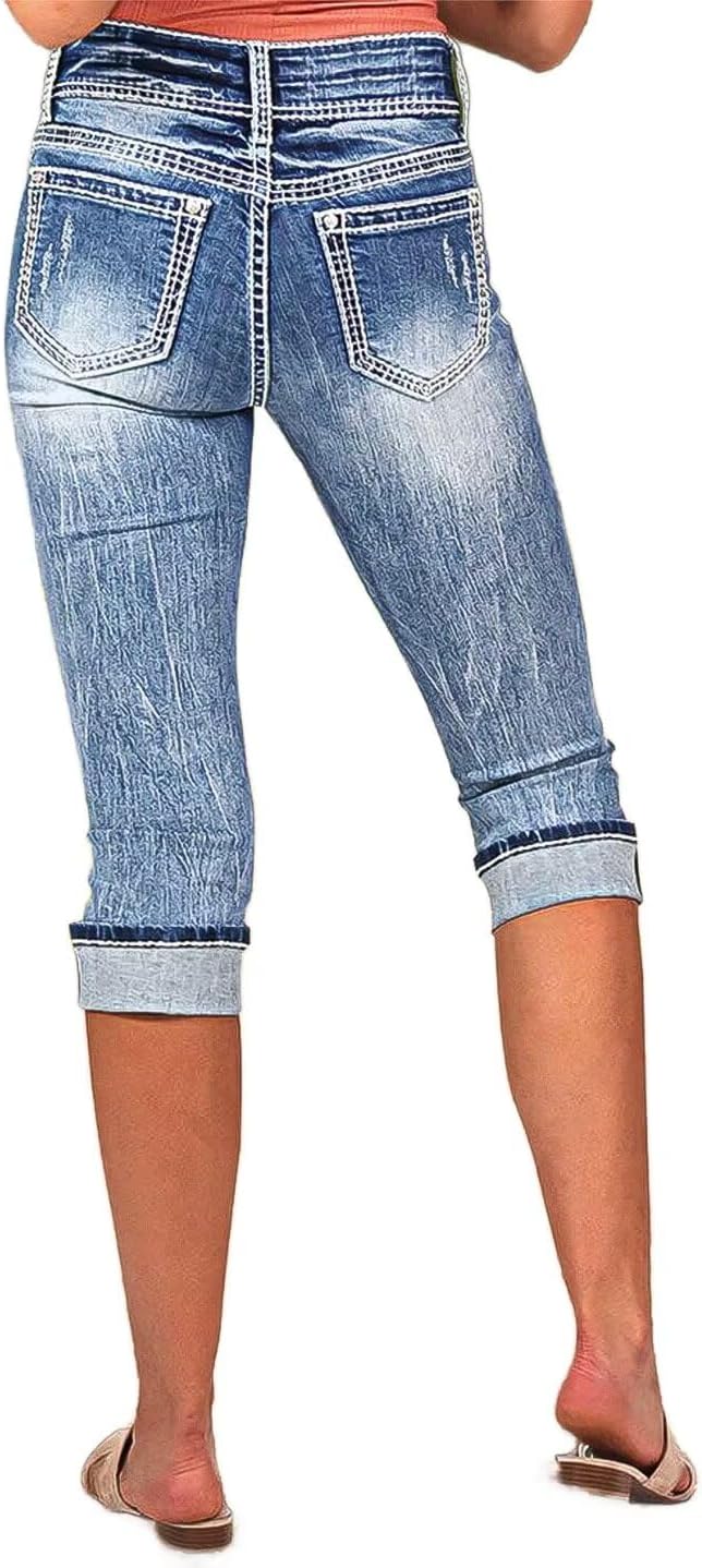 Flamingals High Waist Capris Jeans for Women Casual Summer Butt Lifting Skinny Denim Capri - Image 3