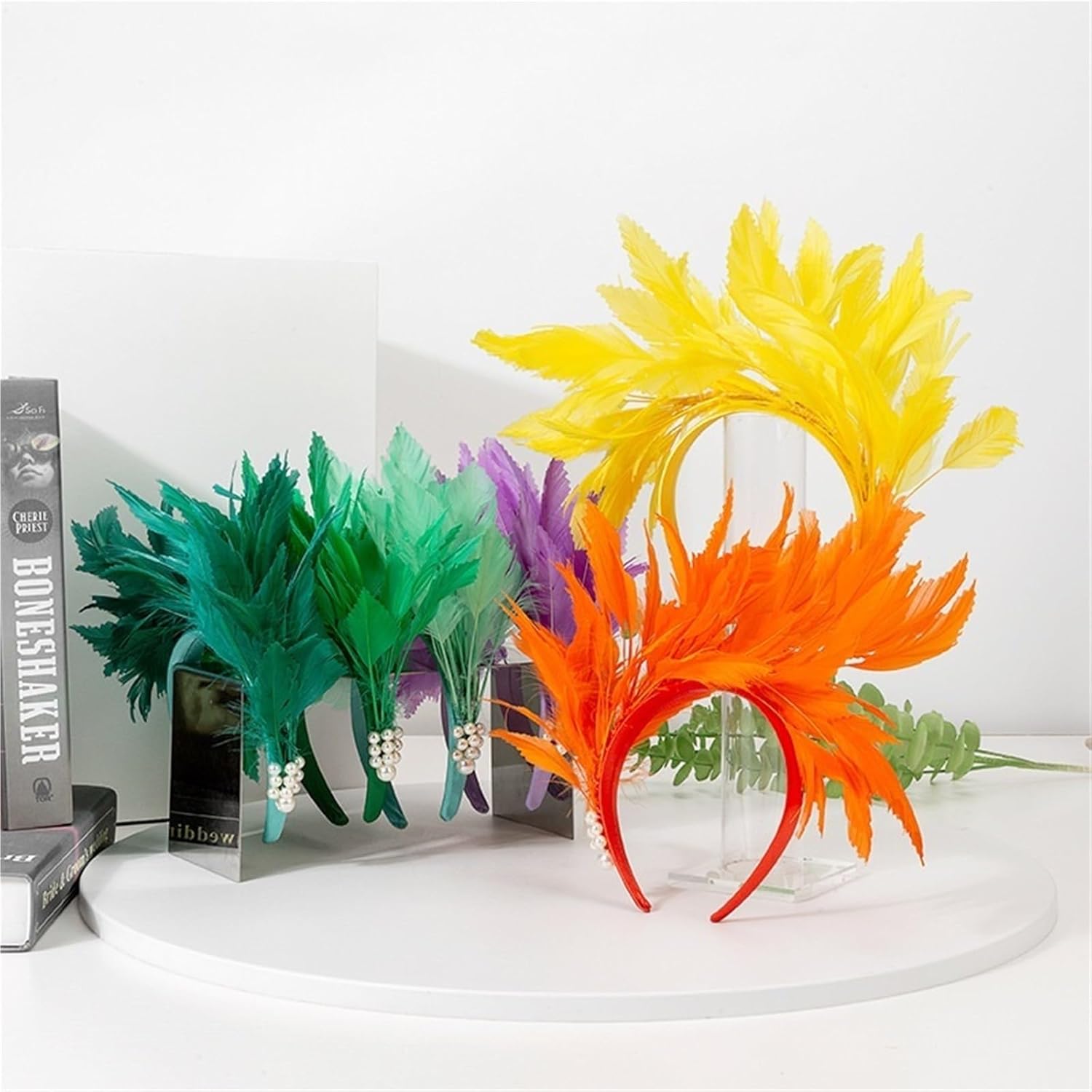 2026 New Feather Headwear Bridal Hair Accessories Women's Hats Horse Racing Festival Prom Party Headbands(CuckooPink)