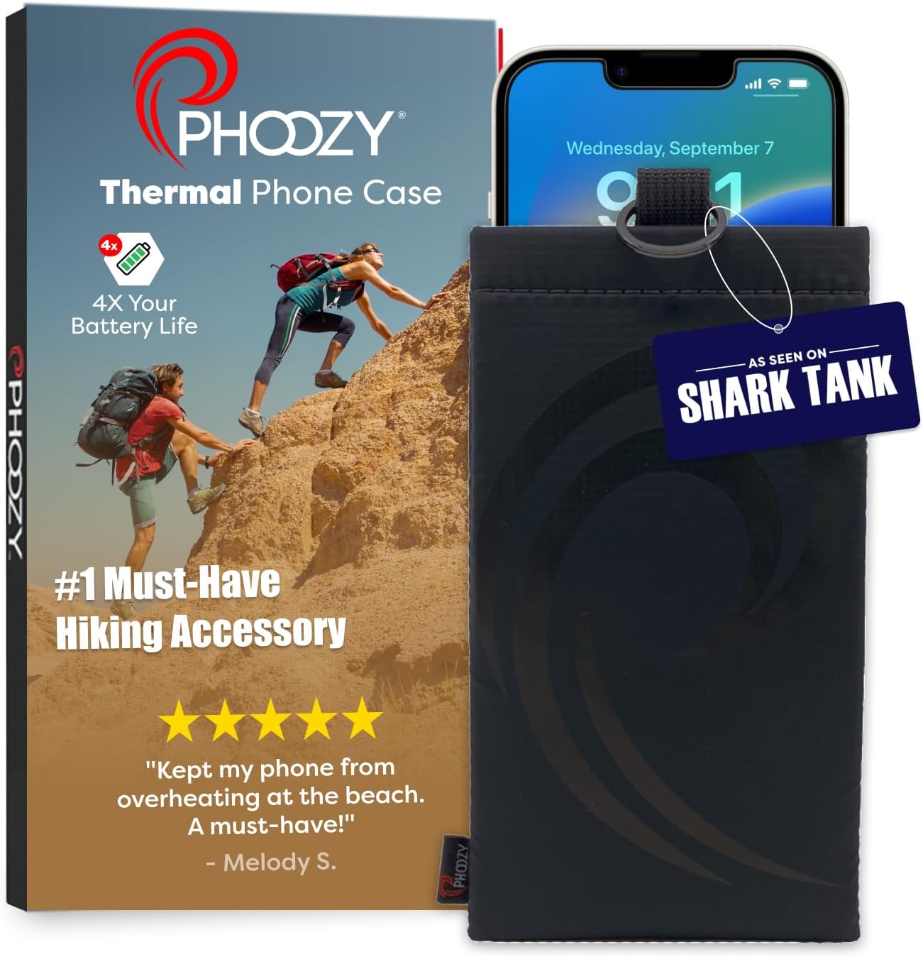 PHOOZY Apollo II Thermal Phone Case with NASA-Derived Technology - Extends Battery Life 4X in Hot or Cold Weather - Military Grade 8-Foot Drop Protection Insulated Pouch - Large Black