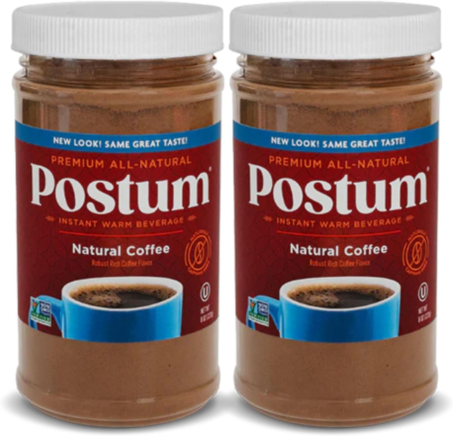 Postum Natural Coffee Flavor Coffee Substitute (2x8oz) Coffee Alternative Caffeine Free with Roasted Wheat Bran & Molasses | Natural, Non-GMO, Vegan Coffee Replacement Drink