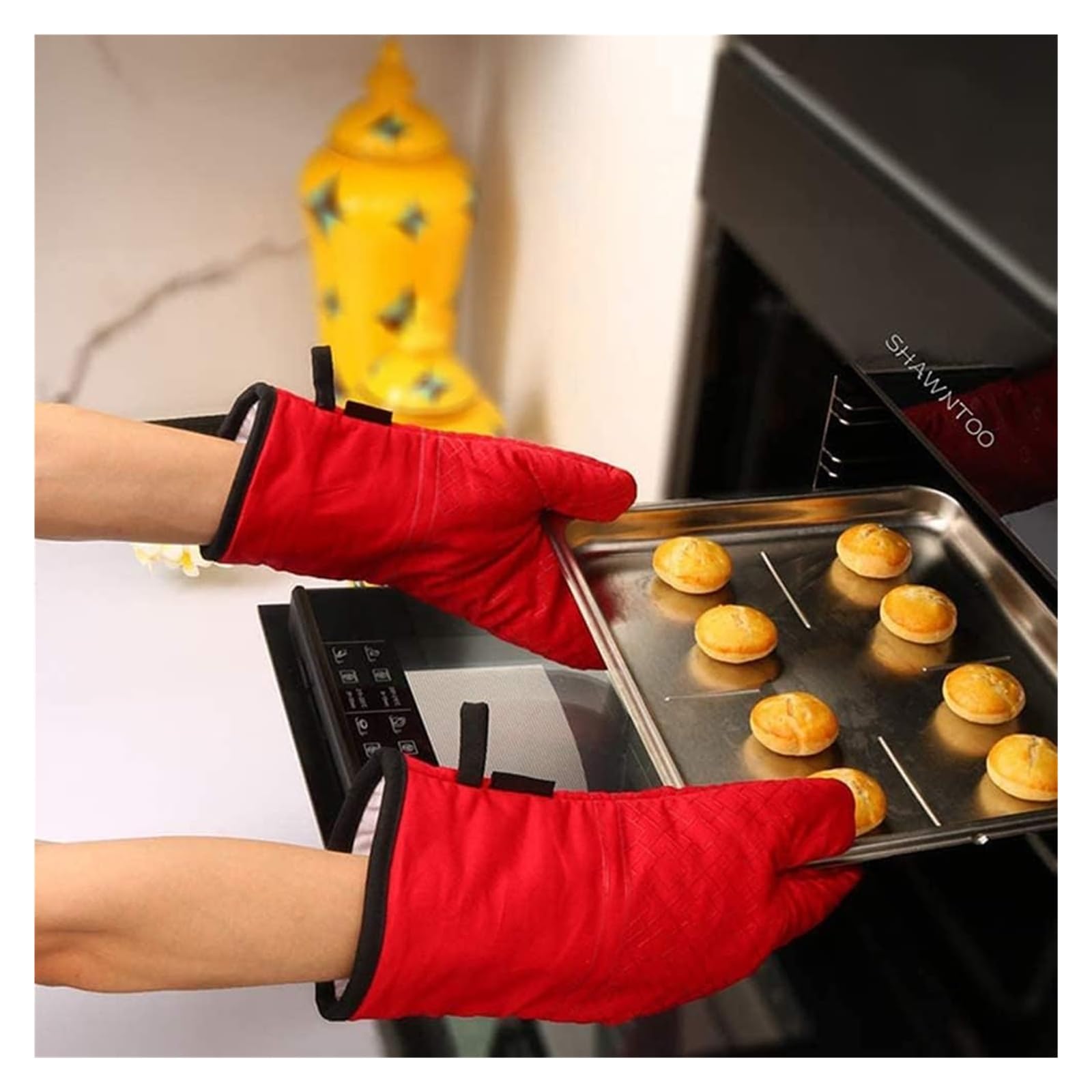 Rękawice kuchenne Gadżety Bawełniane rękawice kuchenne Zestaw rękawiczek Wisząca lina Naczynia kuchenne Części naczyń kuchennych Odporny na wysoką temperaturę Grill do pieczenia Kuchnia