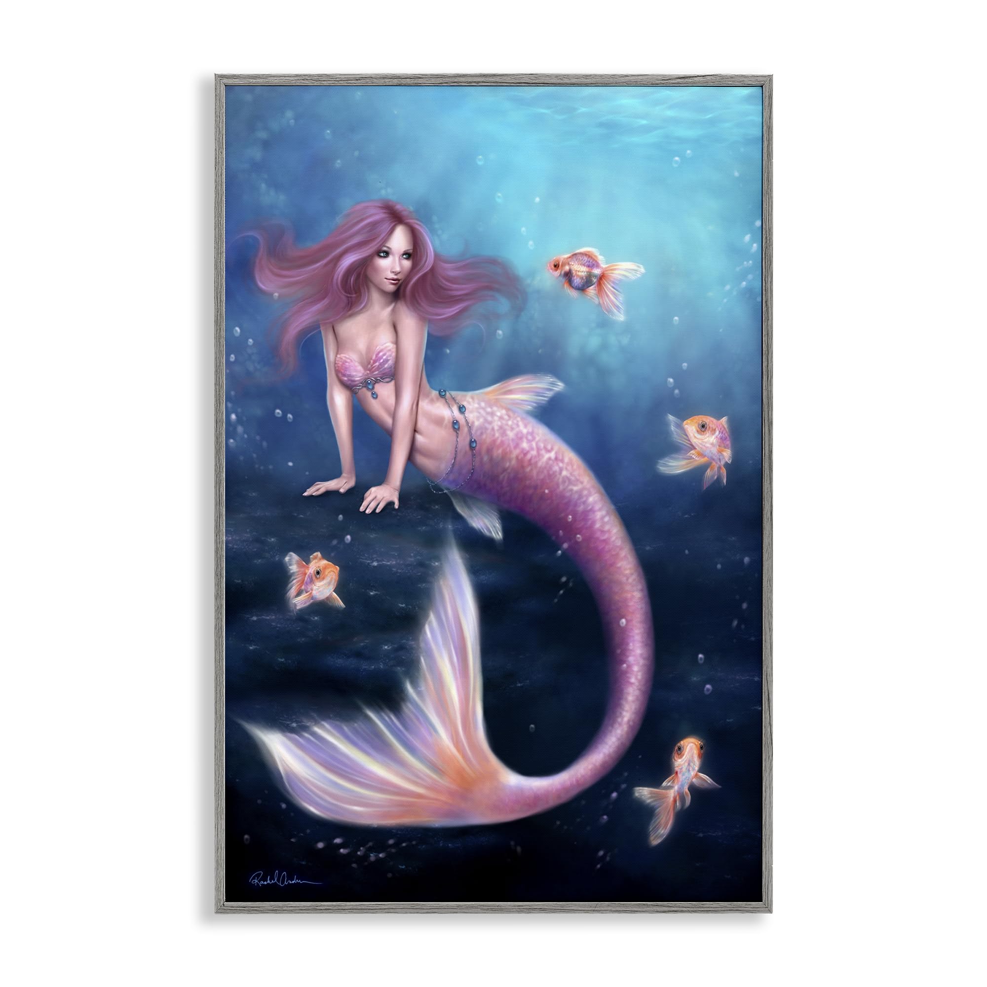 Poster encadré sirène et poisson gris Stupell Industries 45,7x30,5 cm pour décoration murale
