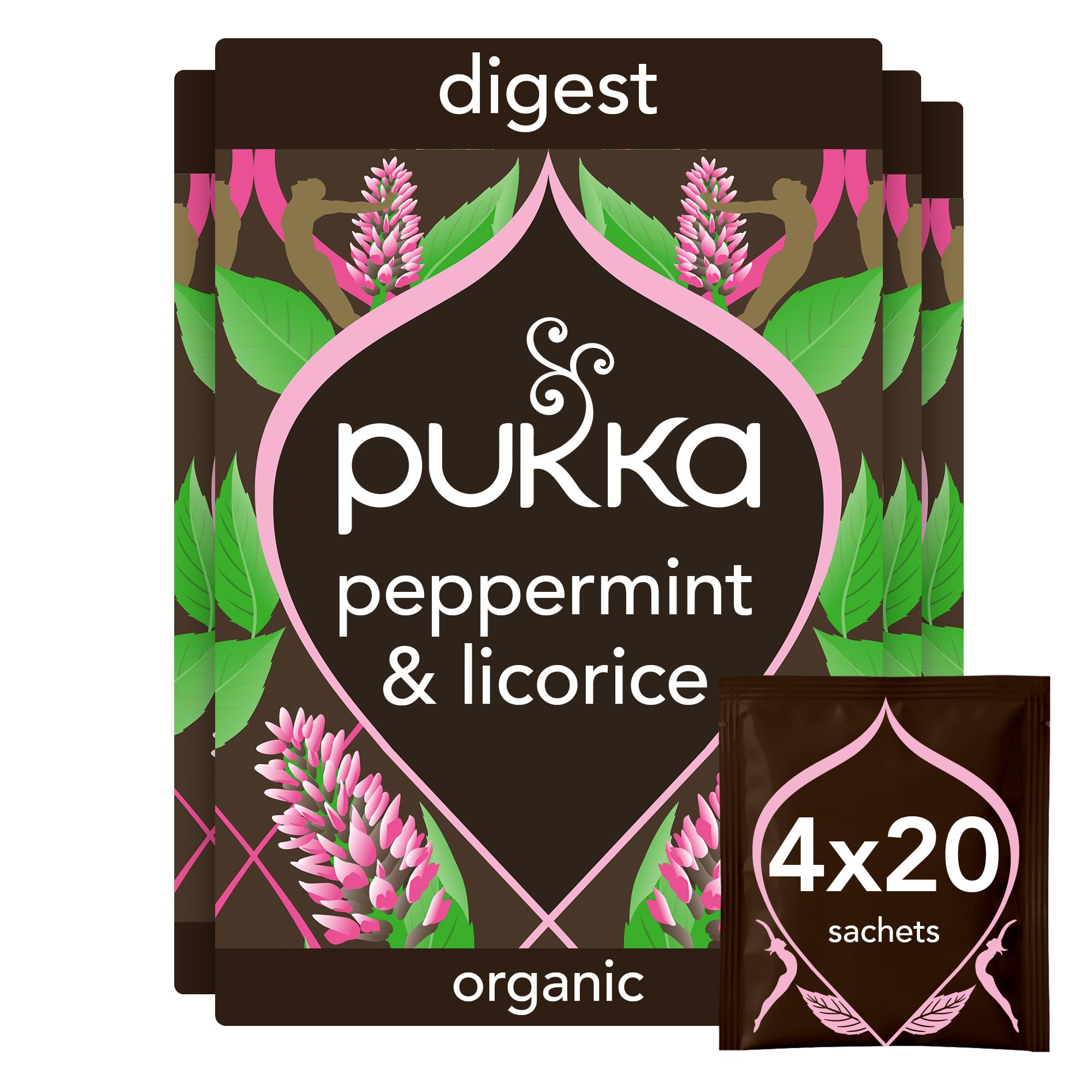Pukka Herbs | Organic Peppermint & Licorice Herbal Tea Box | Ideal Digestive Infusion Selection | Soothing After-Meal Tea | Caffeine Free | 4 Packs | 80 Plant Based Biodegradable Tea Bags