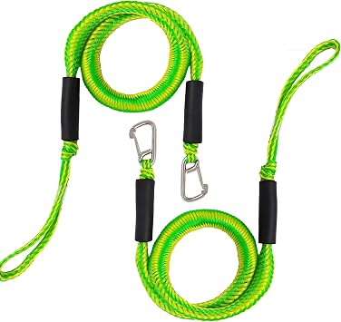 Bungee Dock Line with Hook, Green Mooring Rope for Boat 4 ft 2 Pack