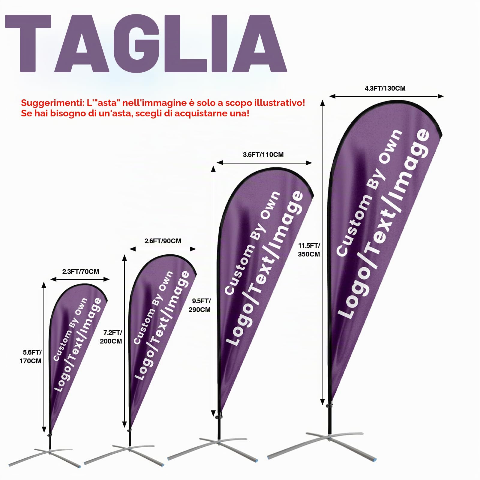 Bandiera pubblicitaria personalizzata a forma di goccia con kit post, palo da pavimento, bandiera piuma personalizzata per la stampa del proprio logo/immagine/testo per attività interna e