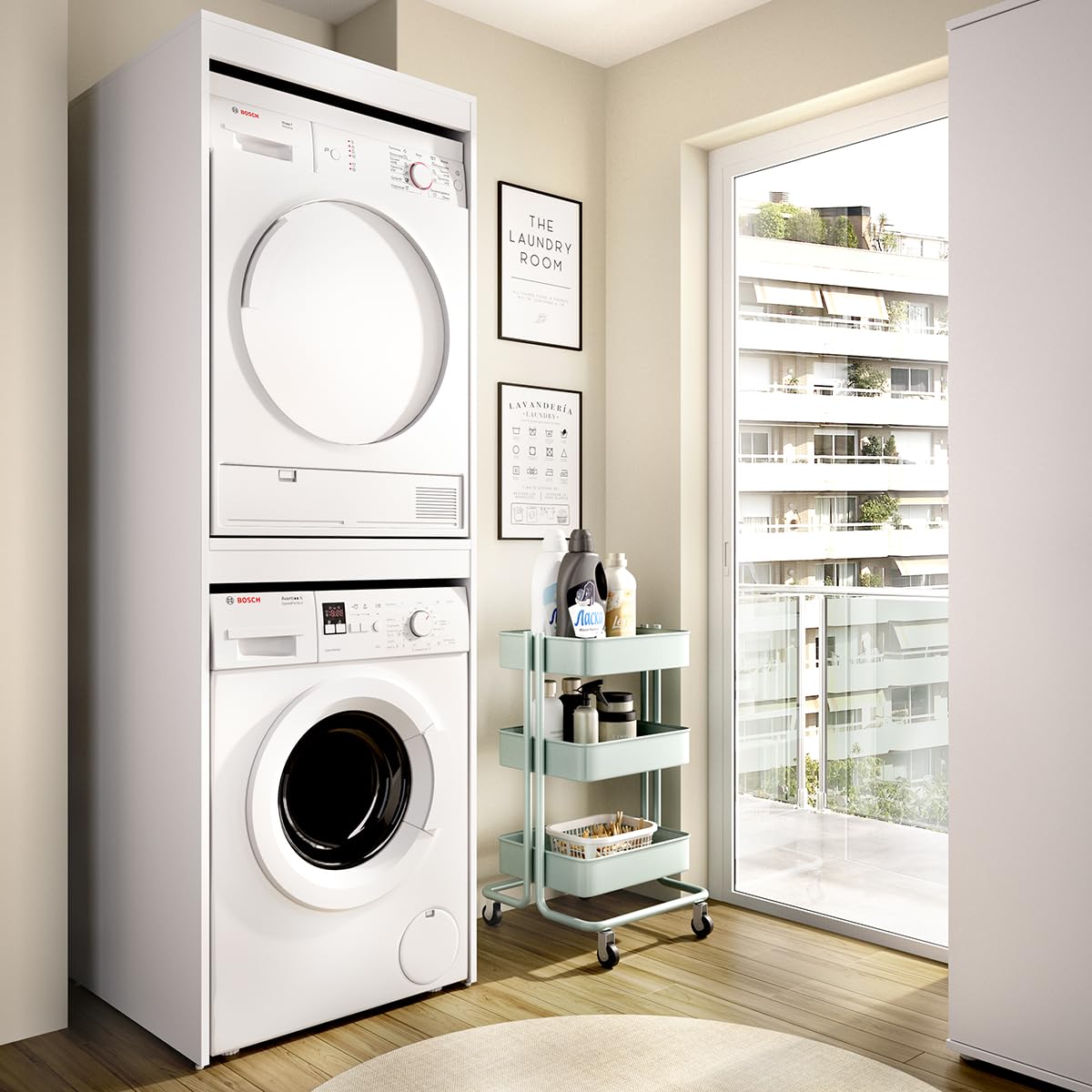 DEKIT - Mueble Alto para Lavadora/Secadora 190x63,3x62cm - Blanco