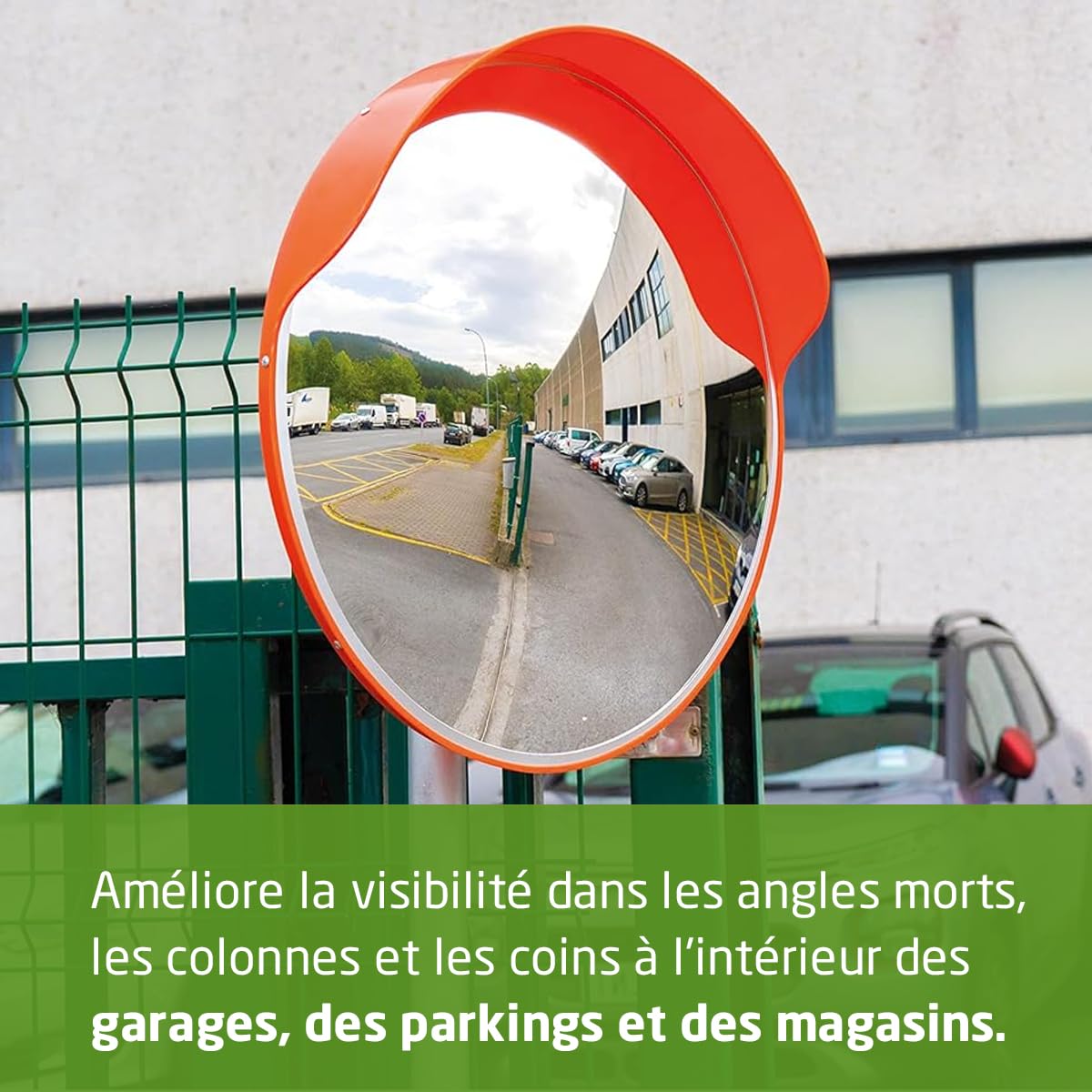 Amig - Miroir convexe de sécurité et de surveillance avec visière Ø60 cm de diamètre - Miroir de circulation - Vision des angles mortscolonnes et coins dans les commerces et garages - Couleur : Orange