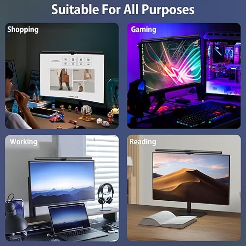 Miniatura 7 de OOWOLF Barra de luz para monitor, paquete de 2 barras de luces de pantalla, lámpara de escritorio de alto CRI para cuidado de los ojos, sin