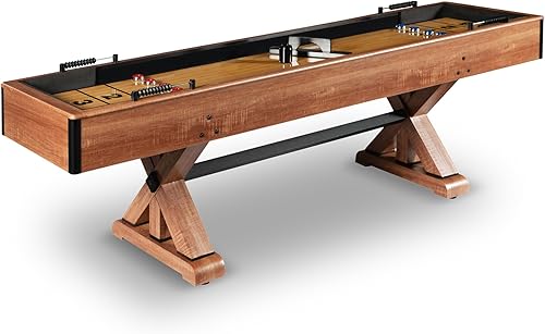 Hathaway Daulton Mesa de shuffleboard de 9 pies para salas de juegos familiares con paredes laterales acolchadas, niveladores de patas, 8 discos