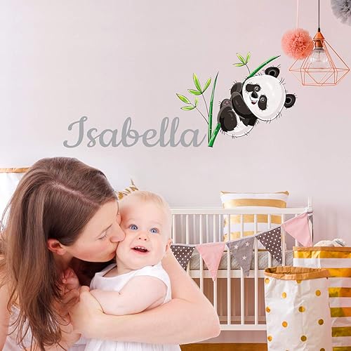 Miniatura 4 de Calcomanías de pared de bambú con nombre personalizado de panda, decoraciones de panda para niños, decoración de pared de guardería, decoraciones de