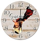 Guangpat Guam Landmark City Landscape Wall Clock Guam Map 15 Inch Round Wall Clocks Battery Operated Analog Clock Wall Hanging Art Modern Home Decor for Living Room Kitchen Bedroom Office
