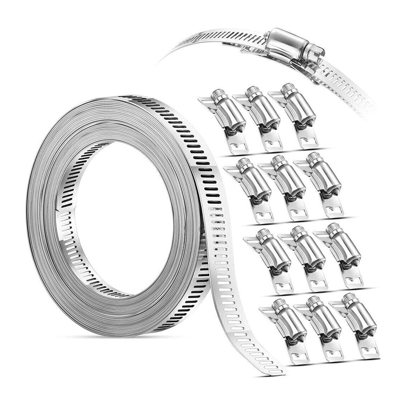2Set Stainless Steel Hose Clamp Strap Screw Band with Fasteners Adjustable Pipe Ducting Worm Gear Clip for Tube