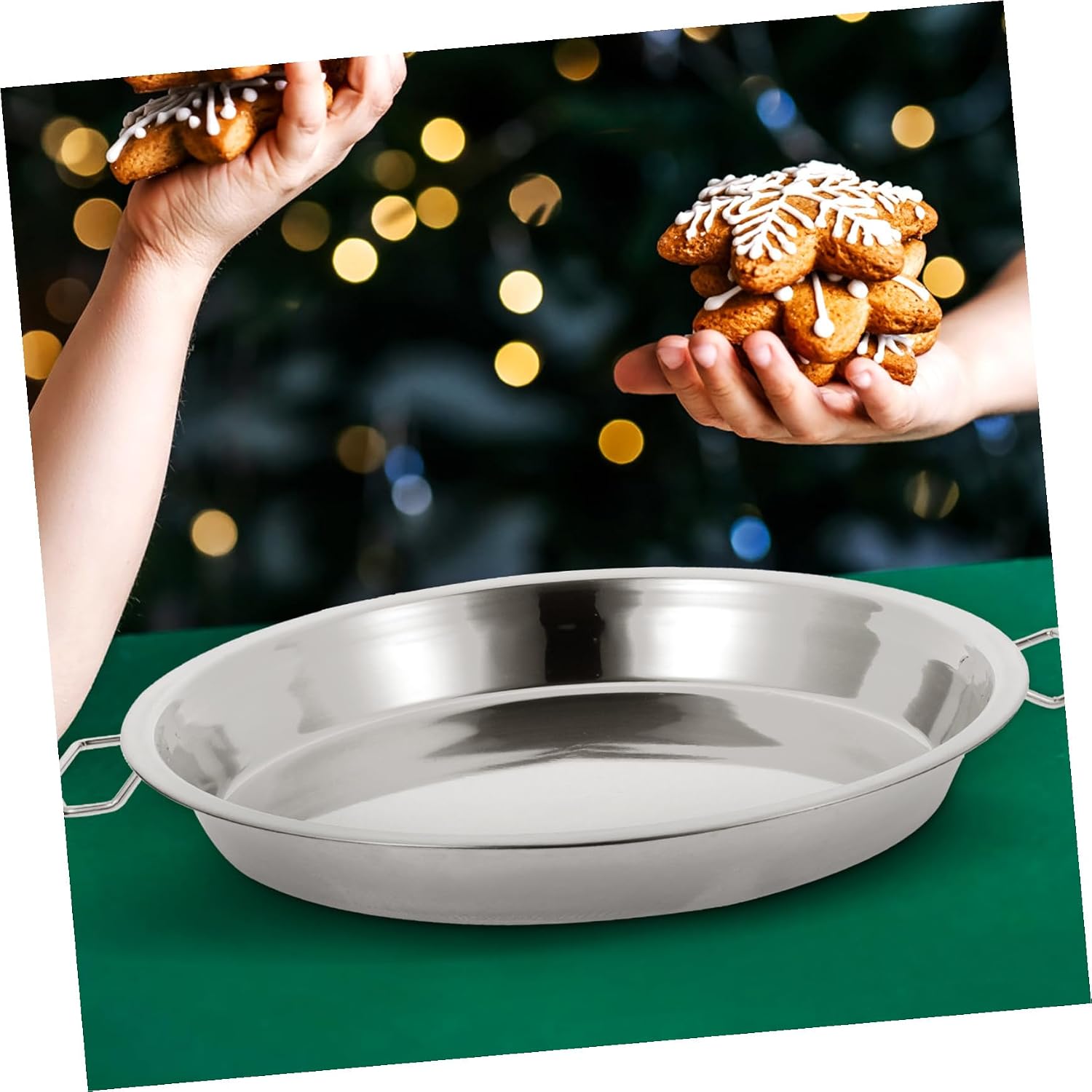 Luxshiny Double Ear Steaming Plate 11.02X9.44X0.98 Inch Stainless Steel Steam Tray with Handles for Noodles Rice Cakes Party Serving Reusable Kitchen Cookware